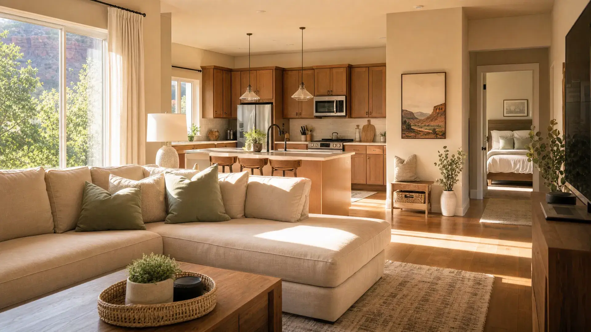 Clean Living Room and Kitchen